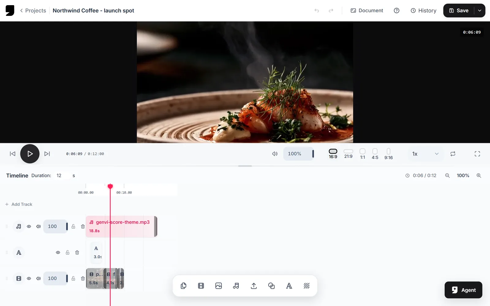 The Video Composer: the preview above a timeline of tracks