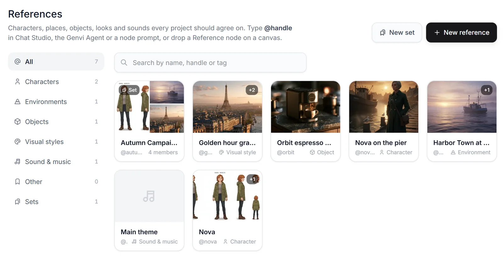 The Reference Library: characters, places, objects and styles saved by name