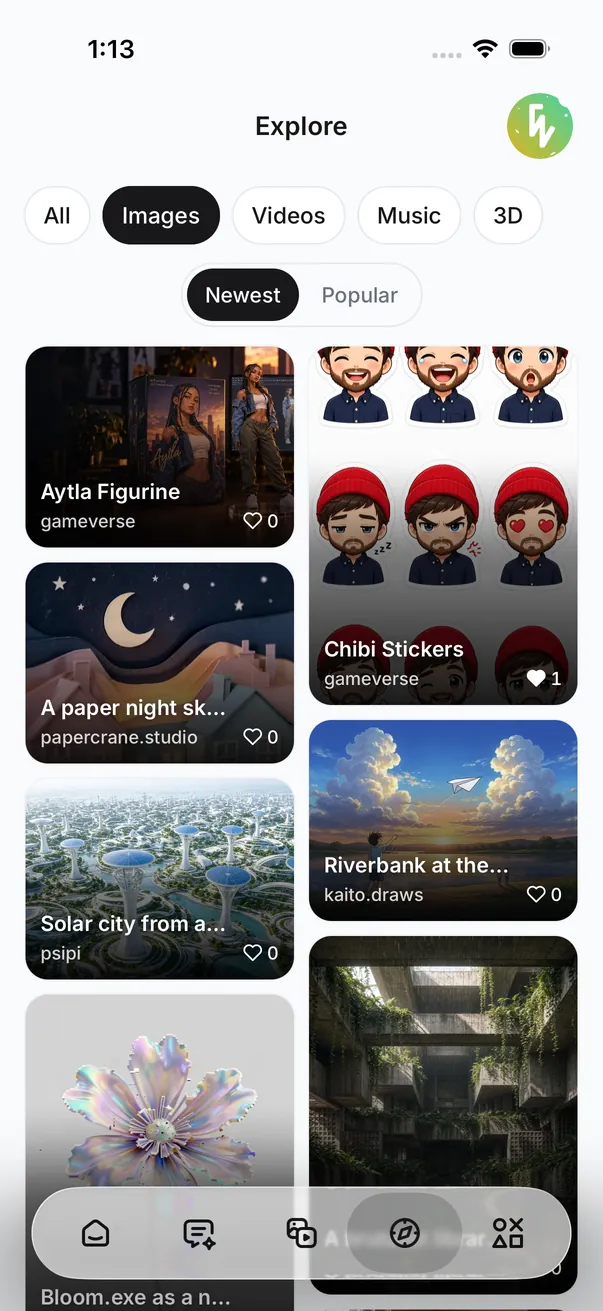 The genvi app: Explore on an iPhone, filtered to images